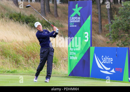 Gleneagles, Scotland, UK. 10th August, 2018. The Fourball Match Play continues with the pairing of Catriona Matthew and Holly Clyburn representing Great britain playing against Cajsa Persson and Linda Wessberg of Sweden. Matthew teeing off at the third Credit: Findlay/Alamy Live News Stock Photo