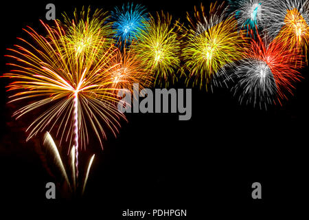 fireworks on the black sky background Stock Photo