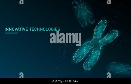Chromosome DNA structure medicine concept. Low poly polygonal triangle gene therapy cure genetic disease. GMO engineering CRISPR Cas9 innovation modern technology science banner vector illustration Stock Vector