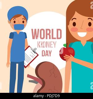 doctor surgeon and girl with apple kidney world Stock Vector
