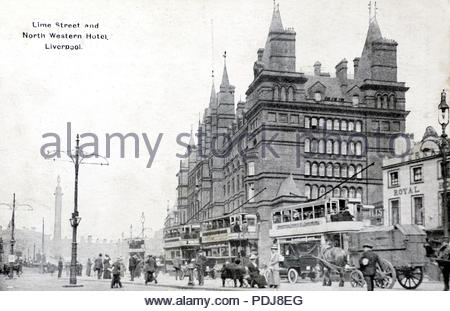 Lime Street and North Western Hotel, Liverpool, vintage postcard from 1906 Stock Photo