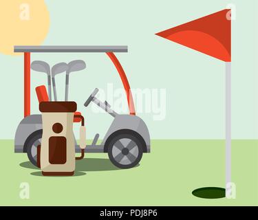 golf club bag red flag hole field Stock Vector