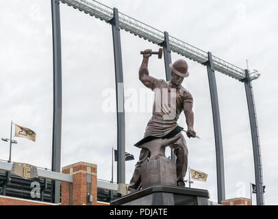 WEST LAFAYETTE, IN/USA - OCTOBER 22, 2017: The Boilermaker statue on the campus of the Purdue University. Stock Photo