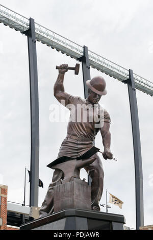 WEST LAFAYETTE, IN/USA - OCTOBER 22, 2017: The Boilermaker statue on the campus of the Purdue University. Stock Photo