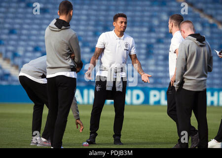 Rangers' James Tavernier with team mates during the UEFA Europa League third qualifying round, first leg match at Ibrox, Glasgow. Stock Photo