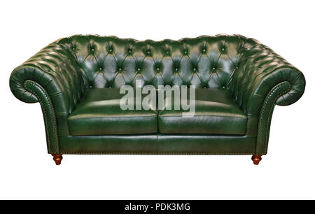 Green leather sofa isolated included clipping path Stock Photo
