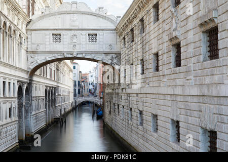 Bridge of Sighs in the early morning, calm water in Venice, Italy Stock Photo