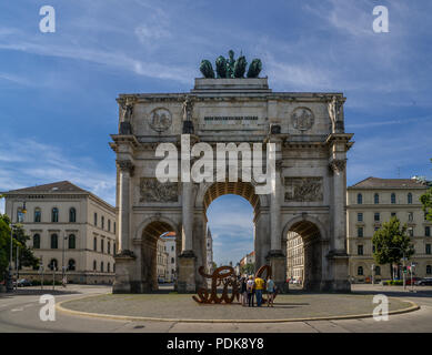 Munich, Germany - July 29, 2018: Victory Gate triumphal arch, Siegestor in Munich Bavaria Germany Stock Photo