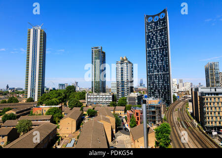 High rise buildings at Elephant and Castle, Southwark, viewed from Kennington, London, England. Strata SE11 Stock Photo