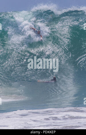 Bodysurfing at the world famous Wedge in Newport Beach California Stock Photo