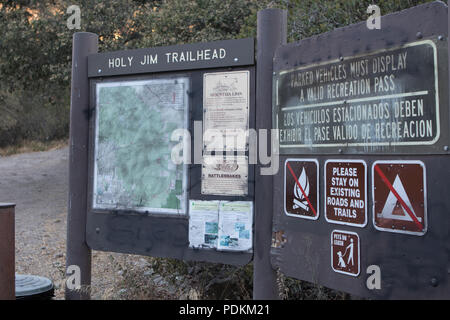 Holy Jim trailhead sign in the Cleveland national forest Orange County California prior to the Holy Fire of August 2018 Stock Photo