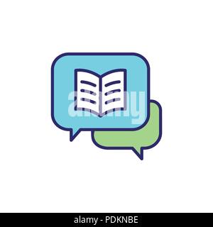 Storytelling Icon with Photo, Speech Bubbles, and person telling a brand - advertising story Stock Vector