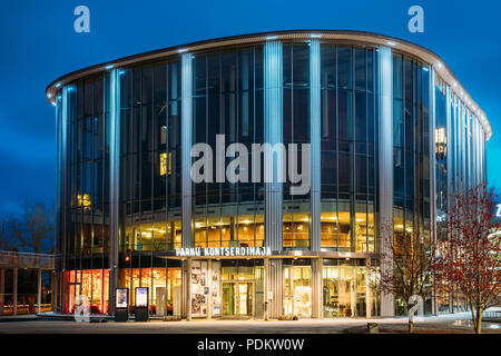 Parnu, Estonia - December 14, 2017: Building Of Parnu Concert Hall In Evening Or Night Illuminations. Stock Photo