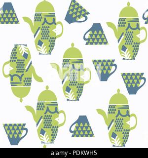 Abstract tea pot seamless vector pattern. It is located in swatch menu. Colorful background. Gentle image Stock Vector