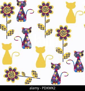 Cats abstract seamless vector pattern. It is located in swatch menu Stock Vector