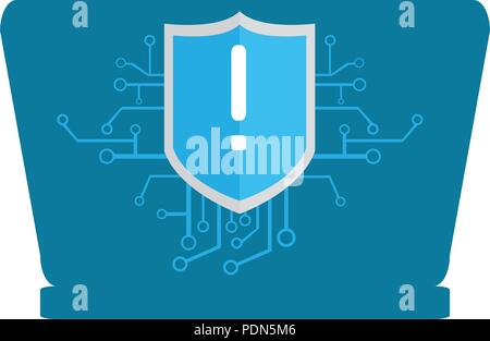 Laptop with a warning symbol. Cyber security Stock Vector