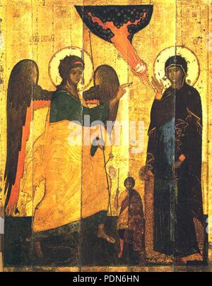 Annunciation with St Feodor Tiron XIV. Stock Photo