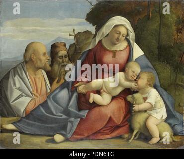 Anoniem - Maria met het kind, de kleine Johannes de Doper, Petrus en Antonius de Heremiet. Stock Photo