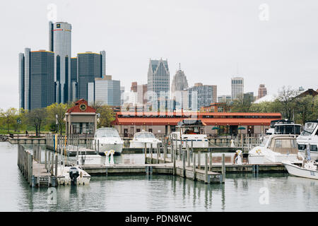 View of the Detroit skyline from William G. Milliken State Park and Harbor, in Detroit, Michigan Stock Photo