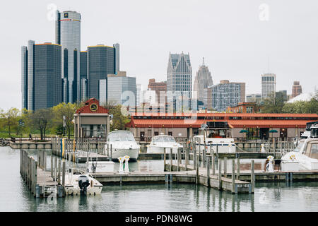 View of the Detroit skyline from William G. Milliken State Park and Harbor, in Detroit, Michigan Stock Photo