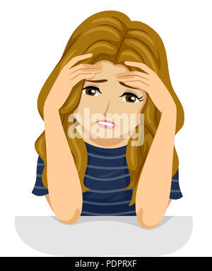 Illustration of a Stressed Teenage Girl with Hands on Forehead with ...