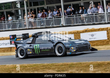 1986 Ford RS200 'Pikes Peak' with driver Pat Doran at the 2018 Goodwood Festival of Speed, Sussex, UK. Stock Photo