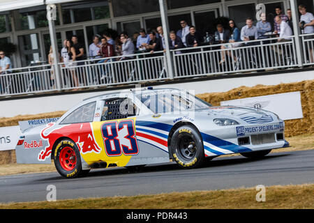 2007 Red Bull Toyota Camry NASCAR winner with driver Patrick Friesacher at the 2018 Goodwood Festival of Speed, Sussex, UK. Stock Photo