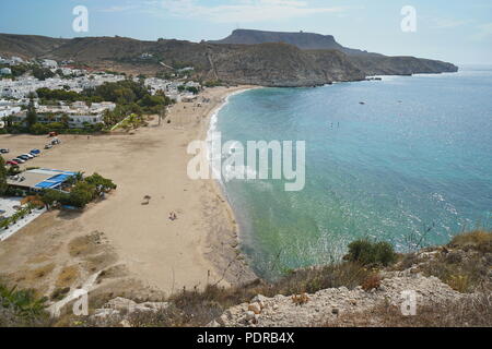 Agua Amarga beach and village in the Cabo de Gata-Nijar natural park, Mediterranean sea, Almeria, Andalusia, Spain Stock Photo