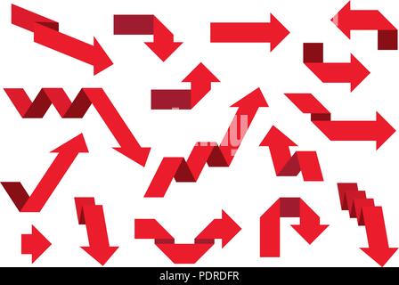 Red paper arrows. Set Stock Vector