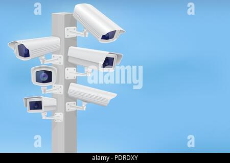 Security cctv cameras set. Traffic supervision Stock Vector