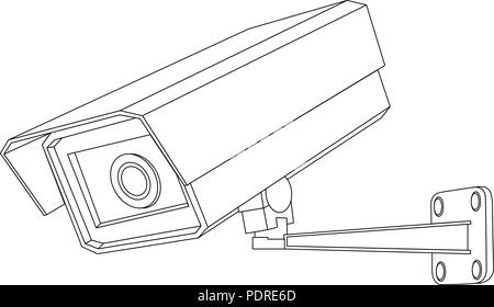 CCTV security camera. Outline drawing Stock Vector