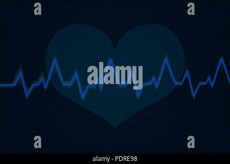 Heartbeat. Cardiogram graph. Blue line on display Stock Vector