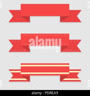Red ribbon banners on gray background Stock Vector
