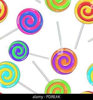 Swirl lollipops as seamless pattern. Colored background Stock Vector