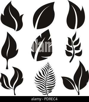 Collection of leaves. Black flat icons Stock Vector