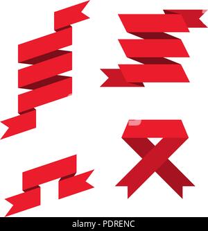 Red paper scrolls. Set Stock Vector