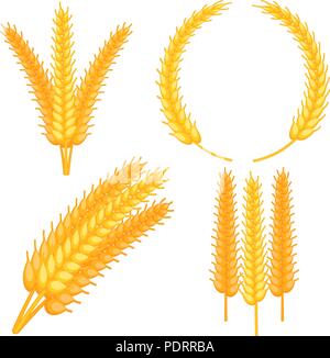Colorful cartoon ripe wheat ear set Stock Vector
