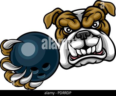 Bulldog Dog Holding Bowling Ball Sports Mascot Stock Vector