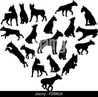 Bull Terrier Dog Heart Silhouette Concept Stock Vector