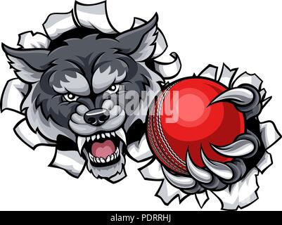 Wolf Cricket Mascot Breaking Background Stock Vector