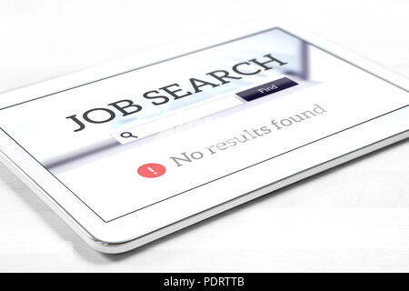 Unemployment and job search problem. Can't find work on internet with tablet. No results found in online search engine. Stock Photo
