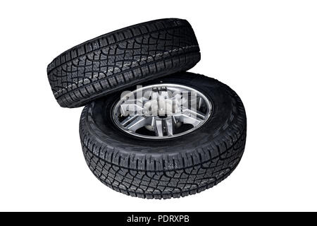 clean new car tire wheel, truck vehicle wheel isolated on white with clipping path Stock Photo