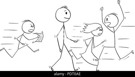 Cartoon of Confident Man or Businessman Walking Slowly With People Hurrying in Stress Around Stock Vector