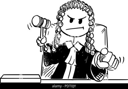 Cartoon of Judge With Gavel Pointing His Finger Stock Vector