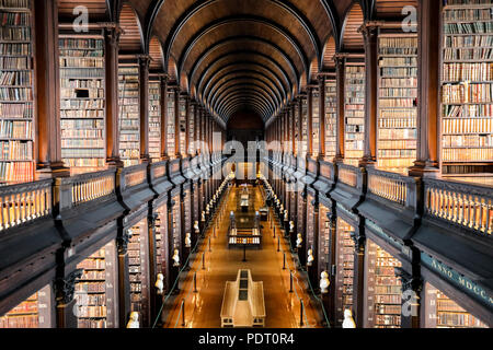 Long room library at Trinity College, Dublin. Ireland. Stock Photo