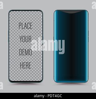 Realistic smartphones mockups blue colour. Stock vector illustration for printing, web element, Game demo and application mockup. Stock Vector
