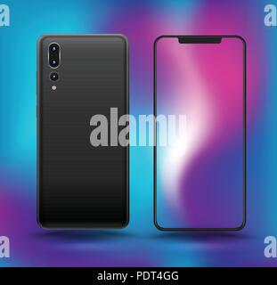 Realistic smartphones mockups blue colour. Stock vector illustration for printing, web element, Game demo and application mockup. Stock Vector