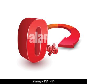 Zero percent with circle arrow 3D style. Vector illustration for business loan. Stock Vector