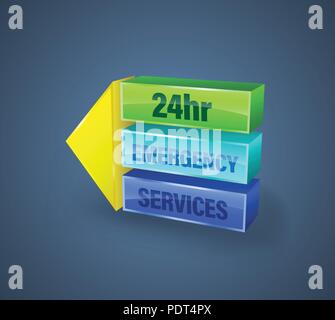 24hr emergency services banner 3D style. Vector illustration for business services all time. Stock Vector