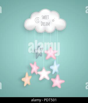 Sweet dream with cloud and stars. Vector illustration for greeting card and advertising for kids product. Stock Vector